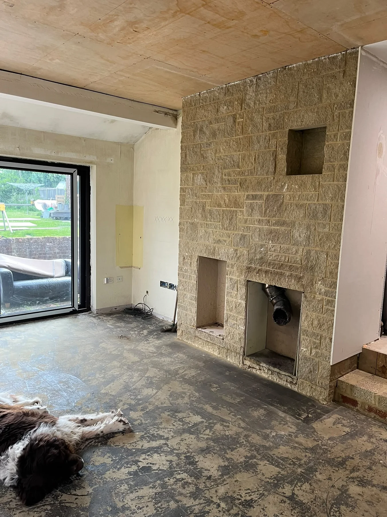 Stone fireplace installation